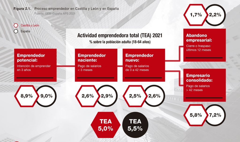 Proceso emprendedor en Castilla y León- Fuente: Estudio GEM Castilla y León 2021-2022